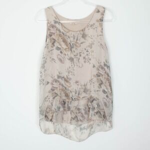 Giusy Womens Floral Sleeveless Silk Tank Top Size S Cream‎ Layered Ethereal Boho